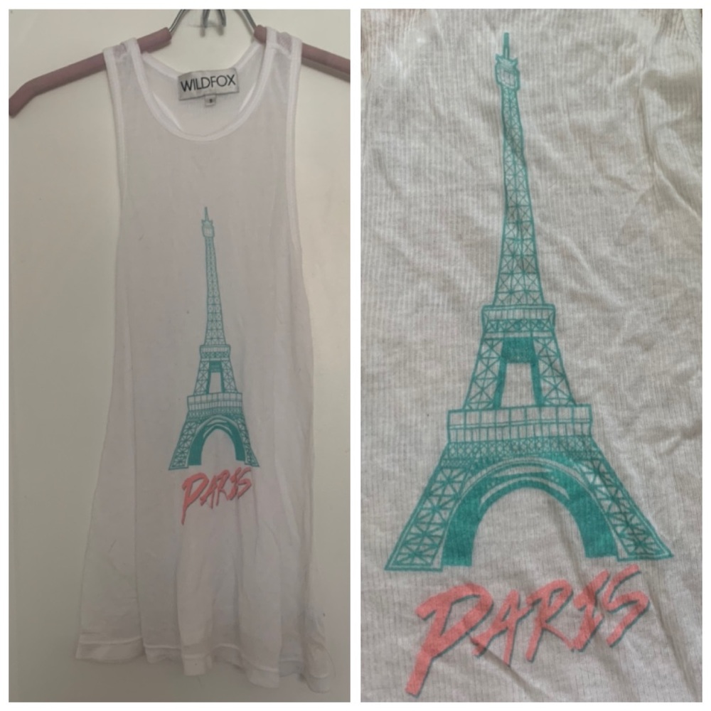 Wildfox White Ribbed Paris Eiffel Tower Tank